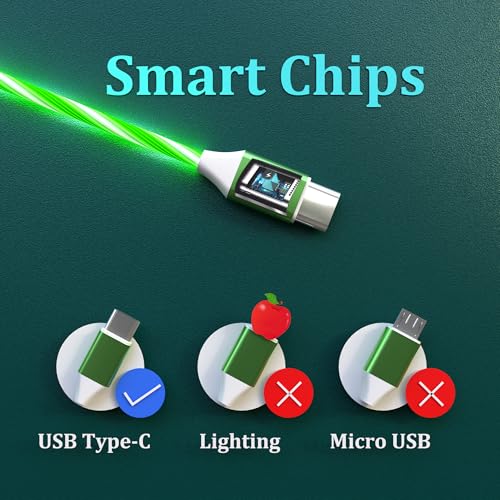 Illuminate Your Charging: 2-Pack LED USB A to C Charger Cable – Vibrant Light-Up Type C Cord for i Phone 15, Samsung Galaxy S21/S20/S10/S9/S8, Note 20, LG V30/V20/G6 – 78-Inch Durable Fast Charging Solution in Purple & Green