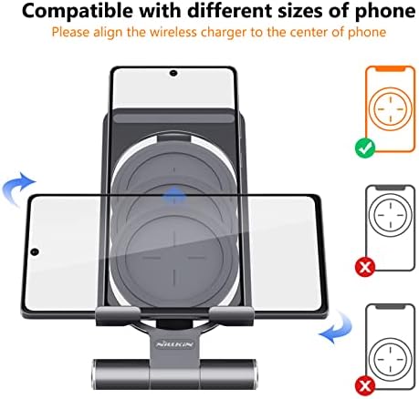 Nillkin Adjustable Metal Wireless Charging Stand – Fast Charge for i Phone 16 15 14 13 12 & Samsung Galaxy S25 S24 S23 S22 S21 Ultra/Plus – Versatile Space Grey Design for Enhanced Functionality and Safety
