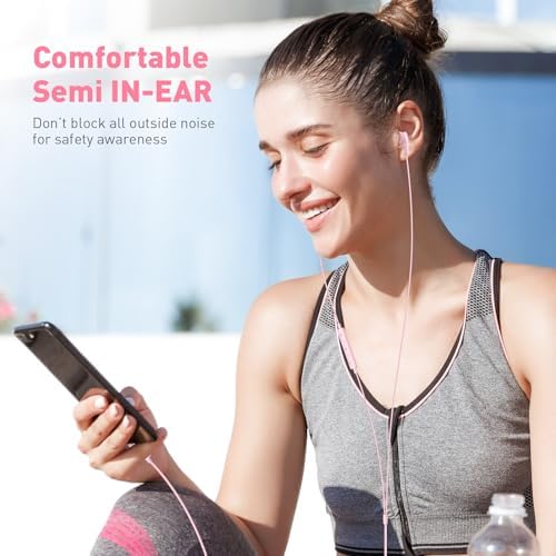 Elevate Your Audio Experience with Pink USB-C Wired Earbuds – Hi-Fi Stereo Sound with Built-in Microphone, Volume Control & Tangle-Free Magnetic Design for i Phone 16/15 Plus & Android Devices – Ideal for Calls, Music, and Podcasts
