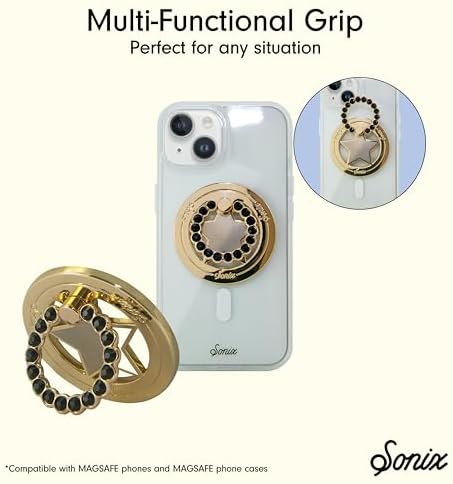 Elevate Your i Phone Experience with the Sonix Magnetic Phone Grip – Stylish Rhinestone Ring Holder for i Phone 12, 13, 14, 15 Series – Effortless 360° Rotation and Secure Mag Safe Compatibility – Sleek Silver/Clear Design for Ultimate Functionality and Fashion
