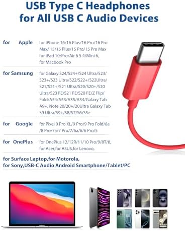 USB Type C Wired Earbuds – Superior Noise Cancelling In-Ear Headphones for i Phone 16 Pro, Samsung Galaxy Z Flip 7 & More – Magnetic Headset with Integrated Microphone for Android and i Pad A16, Pixel 9 – Ultra-Lightweight, Durable Design for Optimal Audio Experience and Long-Lasting Comfort