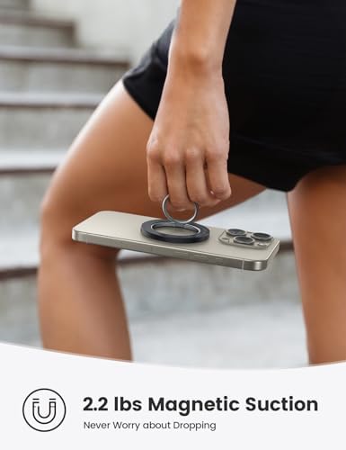 Lamicall 360° Rotatable Magnetic Phone Ring Holder for Mag Safe – Lightweight Grip & Kickstand Compatible with i Phone 12/13/14/15/16 Series, Misty Black – Enhanced Magnetic Strength and Flexibility for Secure One-Handed Use and Wireless Charging Convenience