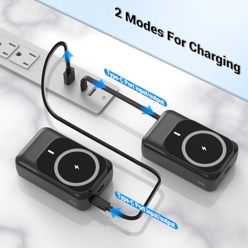 26800 m Ah Magnetic Wireless Power Bank with PD 22.5 W Fast Charging – Multi-Device Portable Charger for i Phone 16/15/14/13/12 Series – Built-in Cables, Kickstand, LED Power Indicator – Universal Compatibility for Smartphones and Tablets – Safe, Efficient Charging Solution in Sleek White Finish