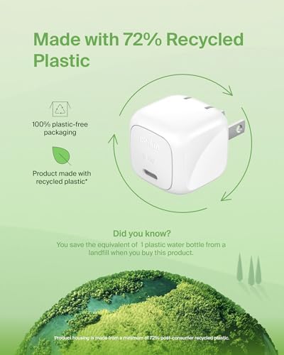 Belkin 30 W Compact Charger Block with 1 M USB-C to C Cable – Ultra-Fast Charging for Apple i Phone 16/15/14/13, Samsung Galaxy S25, i Pad, Air Pods, Nintendo Switch 2 & More – Sleek Design for Home and Travel – Superior Power Delivery Efficiency