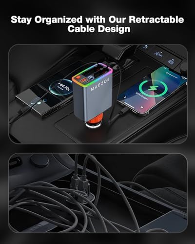 120 W Retractable Car Charger – 4-in-1 USB-C Fast Charging Adapter for i Phone 16/15/14/13/12 & Samsung Devices – Compact, Durable Design for Effortless Organization and Rapid Power Delivery on the Go