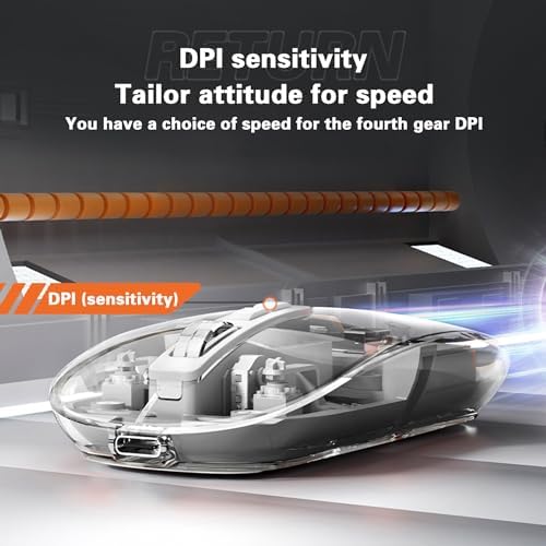 Sleek Gray Transparent Mini Silent Mouse – Rechargeable Type-C Wireless Mouse with Power Display & Magnetic Cover for Effortless Cleaning – Ideal for PC, Laptop, and Phone Use – Ergonomic Design for Ultimate Comfort