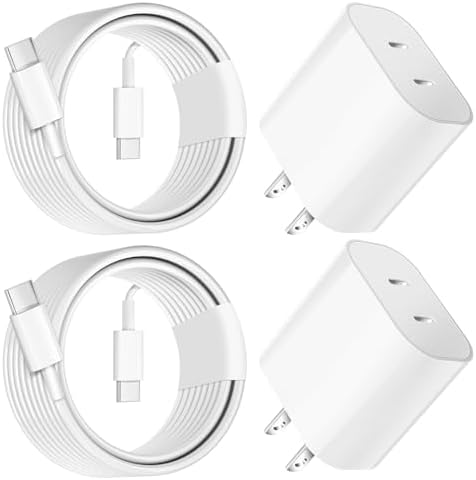 Ultra-Fast Dual Port USB-C i Phone Charger with 10 FT Quick Lightning Cables – High-Efficiency Charging Block for i Phone 14 Pro Max, 13 Pro, 12, 11, XS, XR, 8, SE – Ideal for Home and Travel, 2-Pack for Maximum Convenience and Speed