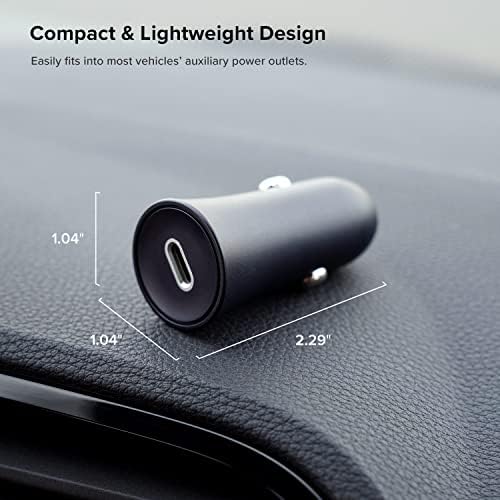 i Ottie Rapid Volt 30 W High-Speed Car Charger – USB-C Power Adapter for Google, Samsung & Apple Devices – Compact & Durable Fast Charger with Safety Features for On-the-Go Charging