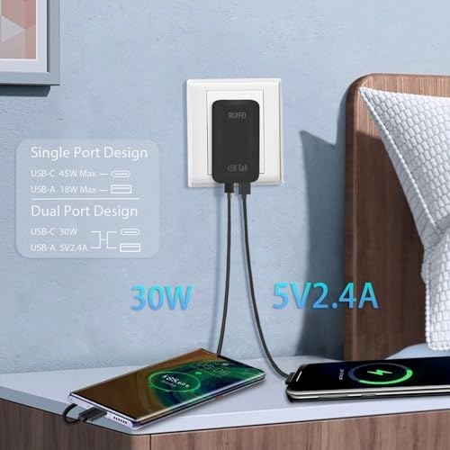 Rapid Charge 45 W Dual-Port USB-C Travel Wall Charger – Efficient, Compact Power Adapter with Power Delivery 3.0 for i Phone 16/15, i Pad Air, Galaxy S24/S23 – Ultimate Solution for Quick Dual Device Charging on the Go