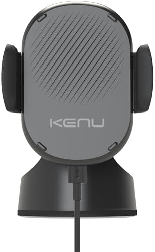 Kenu Airbase Wireless Car Phone Mount & Charger – Versatile Qi Fast-Charging Holder for Dashboard, Windshield, and Desk – 360-Degree Pivot & Secure Suction Cup Design for i Phones, Samsung, and Android Devices – Effortless One-Handed Use for Safer Driving