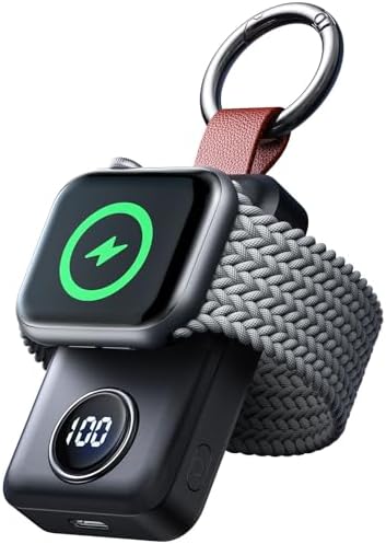 JOYROOM 2000 m Ah Magnetic Wireless Charger for Apple Watch – Compact Keychain Travel Essential for Series 10-2 with Enhanced Speed and Durability, Sleek Black Design for On-the-Go Power Solutions