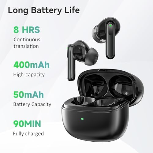Revolutionary AI Translation Earbuds – Effortless Two-Way Communication in 138 Languages with Bluetooth Technology and Companion App – Perfect for Global Travelers, Business Professionals, and Language Learners – Stylish Black Design for Comfort and Convenience – Unlock Seamless Conversations Anywhere with Advanced Voice Translation Capabilities and Enhanced Device Compatibility