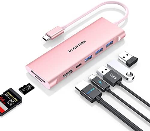 Transform Your Workspace with the LENTION USB C Multiport Hub – Effortless 4 K HDMI Output, Triple USB 3.0 Ports, and Dual SD/Micro SD Readers for Swift File Transfers and 100 W PD Fast Charging, Perfectly Designed for Mac Book Pro (2016-2024) & Mac Book Air in Elegant Rose Gold Finish for Enhanced Efficiency and Style