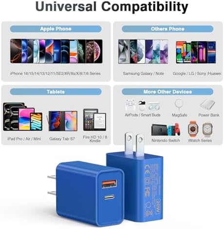 LCGENS 20 W Dual Port USB C Wall Charger Block – 2-Pack Fast Charging Power Adapter for i Phone 11/12/13/14/15/16 Pro Max, i Pad Pro, Samsung Galaxy – Portable and Efficient Charging Solution for Multiple Devices