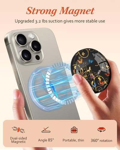 Chic Mushroom Mag Safe Phone Grip for Women – Trendy Ring Kickstand Holder for i Phone 16/15/14/13/12 Series – Stylish, Secure, and Functional Accessory for Texting, Selfies, and Streaming – Lightweight, Durable Design for Everyday Use