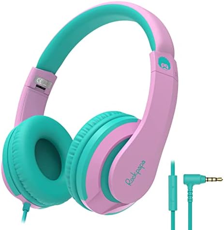 Rockpapa HS20 Kids Wired Headphones – Super Lightweight & Foldable Design with Integrated Microphone, Perfect for School, Travel & Entertainment – Compatible with Tablets & Smartphones, Stylish Black & Orange for Ages 3-15, Ideal for Learning, Play, and Hands-Free Communication