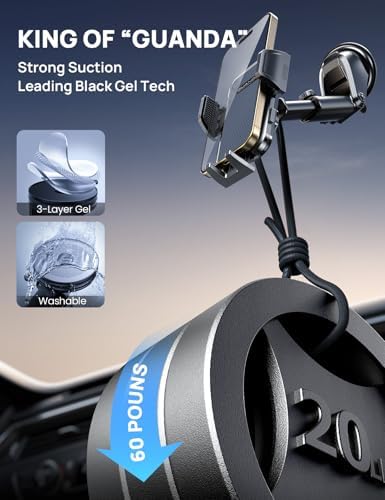 Ultimate Adjustable Windshield Phone Mount for Cars – Military-Grade Suction Cup Holder with Vent Hook, 360° Rotatable Design, Non-Slip Silicone Carbon Fiber for All Smartphone Models – Enhance Your Driving Safety & Hands-Free Convenience