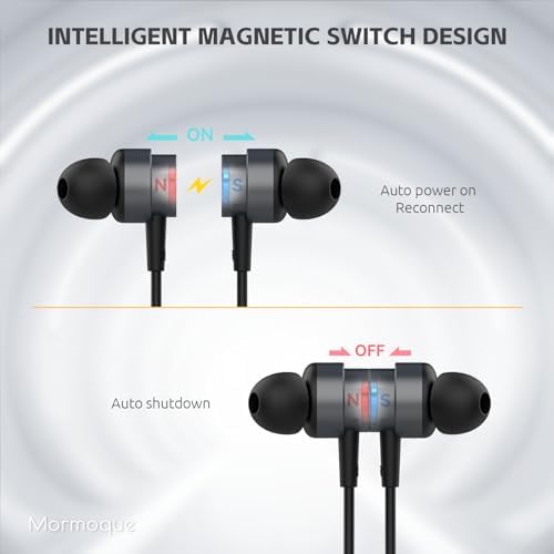 Elevate Your Audio Experience: MORMOQUE IPX5 Waterproof Neckband Bluetooth Headphones with 40-Hour Playtime, Enhanced Noise Cancellation, and HD Bass for Active Lifestyles – Seamless Compatibility with i OS & Android Devices, Magnetic Switch for Effortless Wear and Storage