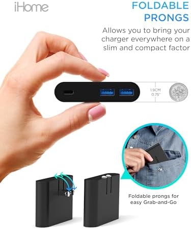 i Home 32 W AC Pro Multi-Port USB Wall Charger Block – Fast Charging Station with 1 USB-C and 2 USB-A Ports for Universal Device Compatibility – Compact, Efficient Power Hub for Home, Office, and Travel