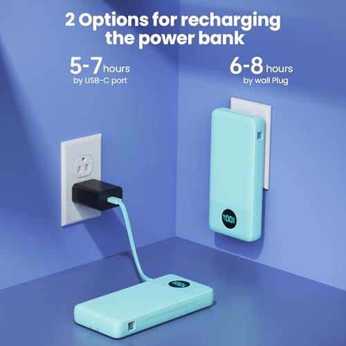 Ultra-High Capacity 33800 m Ah USB C Power Bank with Integrated Cables & AC Wall Adapter – Rapid 25 W Fast Charging with QC 4.0, Multi-Device Support, LCD Battery Status Display for i Phone 16/15, Samsung, Android, and More – Ultimate Portability and Efficiency for On-the-Go Power Solutions