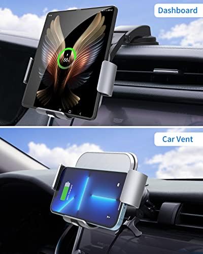 Transform Your Driving Experience with the Dual Coil Fast Charging Wireless Car Charger – Optimized for Galaxy Z Fold 6/5/4/3 and i Phone 16 Max, Air Vent & Dashboard Smartphone Holder – Ultimate Compatibility and Safety Features for On-the-Go Power