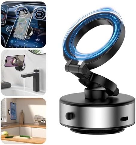 KOQ Electric Vacuum Magnetic Phone Mount – Advanced 360-Degree Rotatable Car Holder with Superior Suction Technology for All Smartphones – Sleek Silver Upgrade for Optimal Stability and Convenience on Smooth Surfaces