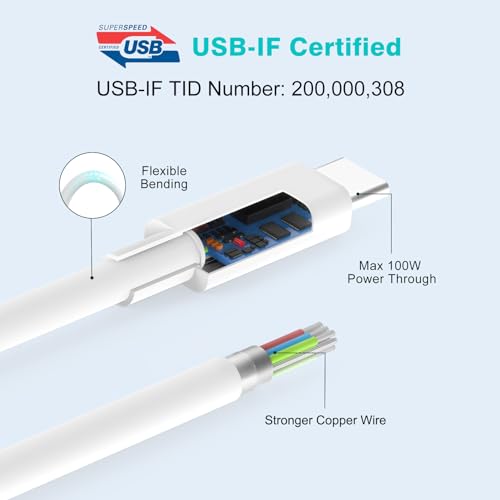 10 ft 100 W USB C to USB C Charging Cable – Ultimate Fast Charging Solution for Mac Book Pro, i Phone 15, i Pad Pro, and Samsung Galaxy – Enhanced Durability, PPS Compatibility, and 10-Foot Flexibility for Optimal Device Performance