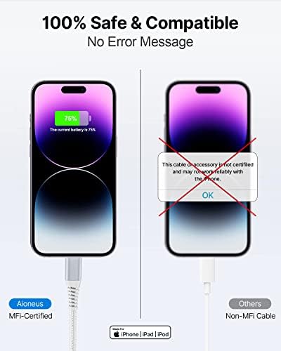 Aioneus 10 ft i Phone Charger 2 Pack – Apple Certified Lightning Cable with Fast Charging, Extra Long Nylon Braided Cord in Stylish Pink for i Phone 13, 12, 11, XS, XR, 10, 8, 7, 6 Plus – Unmatched Durability and Flexibility