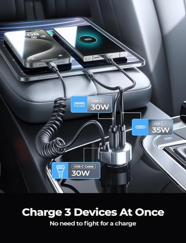 LISEN 65 W USB-C Car Charger for i Phone 16 & 15 Pro Max – Ultra-Fast Dual-Port Power Adapter for i Pad Pro, Samsung Galaxy S25/S24 Ultra, Google Pixel & Android Devices – Sleek Silver Design with Advanced Safety Features for Effortless On-the-Go Charging