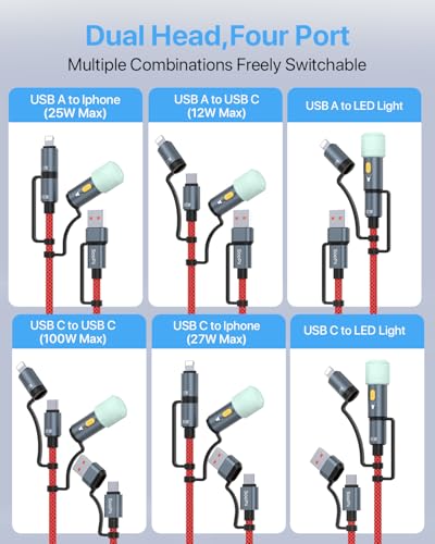SOOPII 100 W 6.6 FT 4-in-1 Multi-USB C Charging Cable – Fast Charging Solution with USB-C, USB-A, and Lightning Connectors – Durable Nylon Braided Design for Phones, Tablets, and Laptops – Ultimate Versatility for Home and Travel