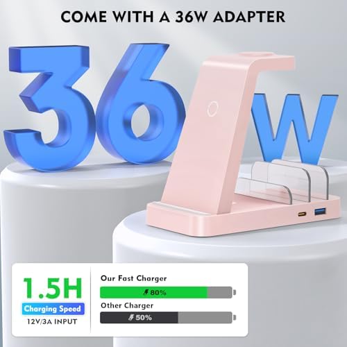 Revolutionize Your Charging Routine with the 5-in-1 Wireless Charging Station for i Phone – Fast, Efficient Dock for i Phone 16, 15, 14, 13, 12 Pro Max, Apple Watch, and Air Pods – Enhanced Compatibility, Intelligent Power Delivery, and Sleek Design for Clutter-Free Convenience