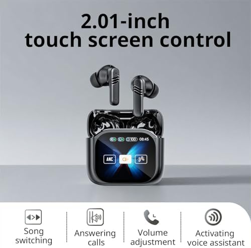 Viefong High-Performance Wireless Earbuds – Superior Hi-Fi Stereo Sound with 30 d B Noise Cancellation, Bluetooth 5.4 for Effortless Connectivity, Compact 2.01″ Touchscreen Charging Case, 40-Hour Playtime – Ideal for Fitness and Active Lifestyles