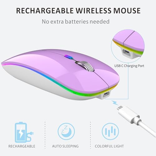 Uiosmuph G12 Slim Rechargeable LED Wireless Silent Mouse – Ultra-Portable USB Optical Computer Accessory with Type C Adapter for Seamless Compatibility and Noise-Free Operation in Blackish Green
