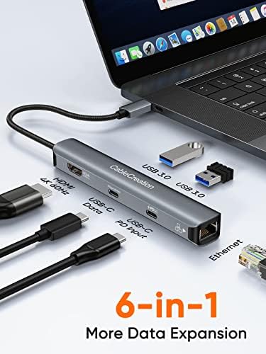 Sleek 5-in-1 USB C Hub Multiport Adapter – Aluminum 4 K HDMI, 1 Gbps Ethernet & 3 USB 3.0 Ports for Enhanced Connectivity on Mac Book Pro/Air, i Pad Pro & Surface Go – Ultimate Solution for Fast Data Transfer & Seamless Streaming