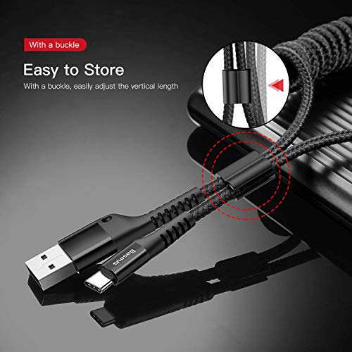 Baseus Retractable Coiled USB Type C Charging Cables – 2-Pack Durable 3.3 ft Design with 100 W Fast Charge Capability, Ideal for i Phone 15, Galaxy S24/S23, and More – Tangle-Free Nylon Braided Structure for Efficient On-the-Go Power Solutions