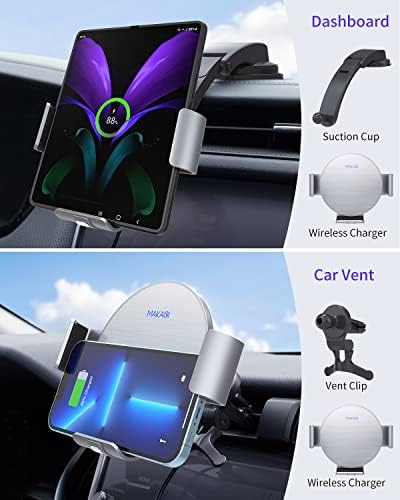 Fast Charging Wireless Car Charger Mount for Galaxy Z Fold & i Phone 16/15/14/13/12/11 Pro Max – Dual Coil Auto Clamping Technology for Secure, Effortless Charging on the Go – Premium Design for Optimal Performance & Efficiency – Perfect for Long Drives & Seamless Connectivity