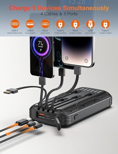 Ultimate 40000 m Ah Solar Power Bank – All-in-One Charging Solution with 20 W Fast Charge, Built-in 4 Cables, and Dual LED Flashlights for Outdoor Essentials – Waterproof, Durable Design for Universal Device Compatibility and Emergency Preparedness