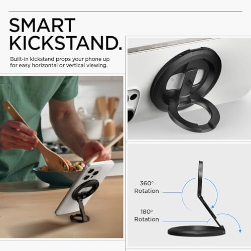 Spigen OM102 Magnetic Phone Holder with Kickstand & Built-in Bottle Opener – Dual-Sided Magnet Accessory for i Phone 16/15/14/13/12 Series – Sleek Black Design for Ultimate Versatility and Convenience