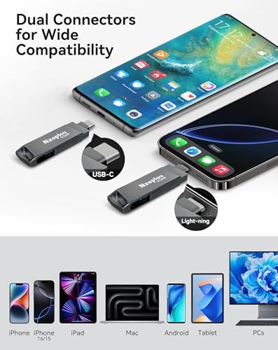 256 GB Lightning & USB-C Flash Drive for i Phone/i Pad – Ultra-Fast USB 3.0 Memory Stick for Effortless Photo & Video Backup – Plug & Play External Storage Solution (Sleek Silver Design) – Perfect for Seamless Data Management and Expansive Memory Needs