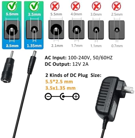 Reliable 12 V 2 A AC to DC Power Supply Adapter – Universal Wall Plug Transformer with 4 ft Cord for CCTV Cameras, LED Lighting, and Routers – 100-240 V Input, 24 W Output for Enhanced Device Compatibility and Performance – Quality Power Adapter for Home and Office Use