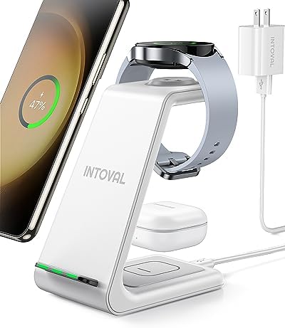 Intoval Wireless Charging Hub: Fast Qi-Certified Multi-Device Charger for Samsung Galaxy Note 20, S21, Watch 4/3, & Buds Pro – Sleek, Compact Design with Advanced Safety Features for Hassle-Free Power Solutions at Home or Office