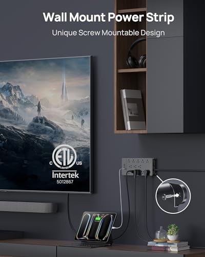 Maximize Your Power Potential with the TROND Heavy-Duty Surge Protector Power Strip: 13 Wide-Spaced Outlets, 32 W Quick Charge USB-C, 4000 Joules Protection, 5 ft Flat Plug Extension Cord, Wall Mountable Design for Seamless Integration in Home and Office Spaces – ETL Listed for Ultimate Safety and Reliability