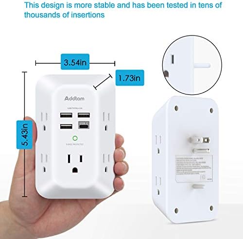 Addtam 5-Outlet Surge Protector with 4 USB Fast Charging Ports – Versatile Outlet Extender Power Strip for Home and Dorm Room Use, Enhanced Safety Features with Built-in Surge Protection, Compact Design for Easy Travel and Maximum Device Compatibility