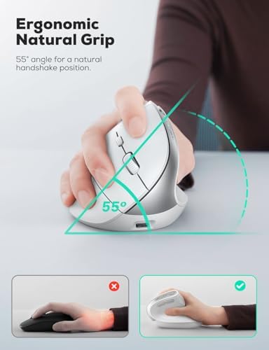 Revolutionize Your Workspace with the Nulea MD280 Ergonomic Vertical Wireless Mouse – Dual Mode Bluetooth & 2.4 G Connectivity, Precision with 4 Adjustable DPI Settings (800/1200/1600/2400), Rechargeable & Silent Clicks for Ultimate Focus – 6 Customizable Buttons Enhance Productivity for Laptop & Desktop Users in Stylish Grey.