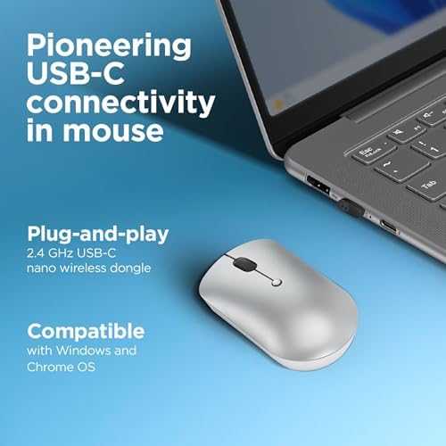Lenovo 540 Storm Grey Wireless Mouse – Compact & Ergonomic USB-C Design for PC and Laptop – Ambidextrous Comfort with 18-Month Battery Life – Reliable 2.4 GHz Connection for Windows & Chrome OS Devices – Ultimate Productivity Companion