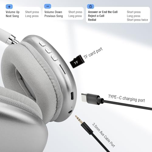 Elevate Your Sound with AUDALA Wireless Bluetooth Over-Ear Headphones – 28-Hour Playtime, Built-in Microphone & Sleek Silver Finish for Ultimate Comfort and Style, Ideal for Music Lovers, Fitness Fanatics, and Daily Commuters on i OS & Android Devices