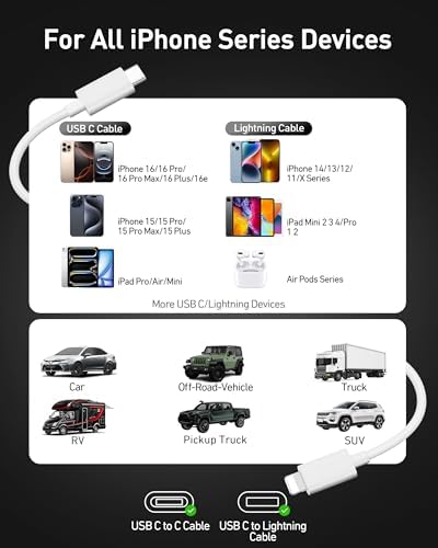 MFi Certified 2-Pack i Phone Car Charger – 67 W Fast Charging Adapter with 3 USB-C Ports and 3 FT Cables for i Phone 16/15/14/13/12/11/Pro Max/XS/XR/X/SE/8 Plus & i Pads – Ultimate Travel Charging Solution with Enhanced Speed and Compatibility