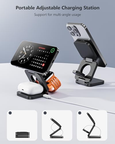 Antank 3-in-1 Magnetic Wireless Charging Station for Apple Devices – Compact Foldable Charger for i Phone 16/15/14/13/12, Air Pods Pro/2/3, and Apple Watch Series Ultra/SE/9/8/7/6/5/4/3/2/1 – Fast Charging, Enhanced Compatibility, Ideal for Travel and Home Use