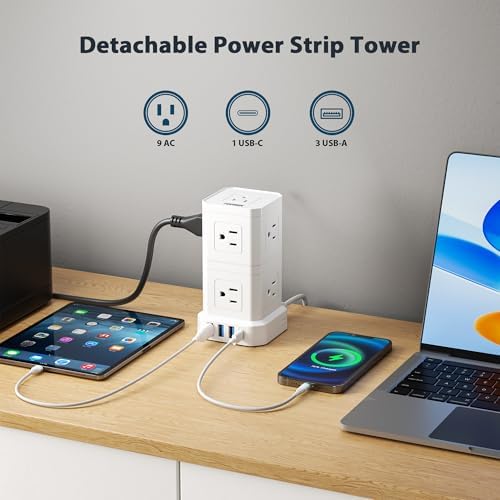 TOPREK 10 FT Power Strip with USB-C Fast Charging (3.0 A) – 5 AC Outlets & 4 USB Ports Surge Protector for Home, Office & Travel – Compact Desk Charging Station with Enhanced Surge Protection (700 J) for All Devices