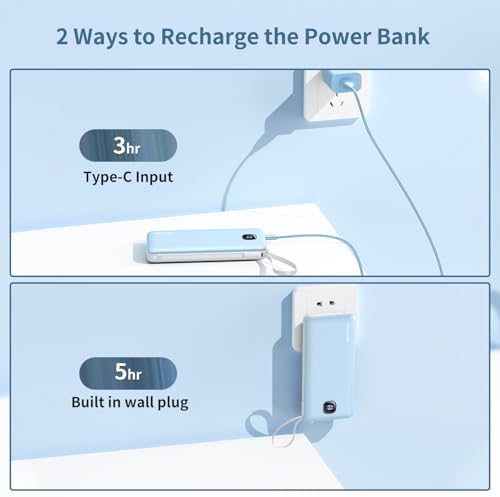 Ultra-Slim 10000 m Ah Fast Charging Power Bank with Built-In Cables & AC Plug – Versatile 5 Output USB-C Portable Charger for i Phones, Samsung, Android & More – Perfect for Travel & On-the-Go Power Solutions